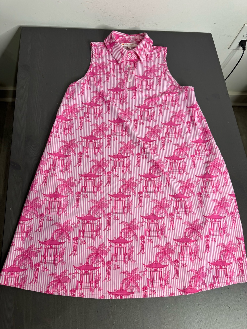 Jude Connally Pink Sleeveless Shift Dress Tropical Pagoda Print - Picture 3 of 9